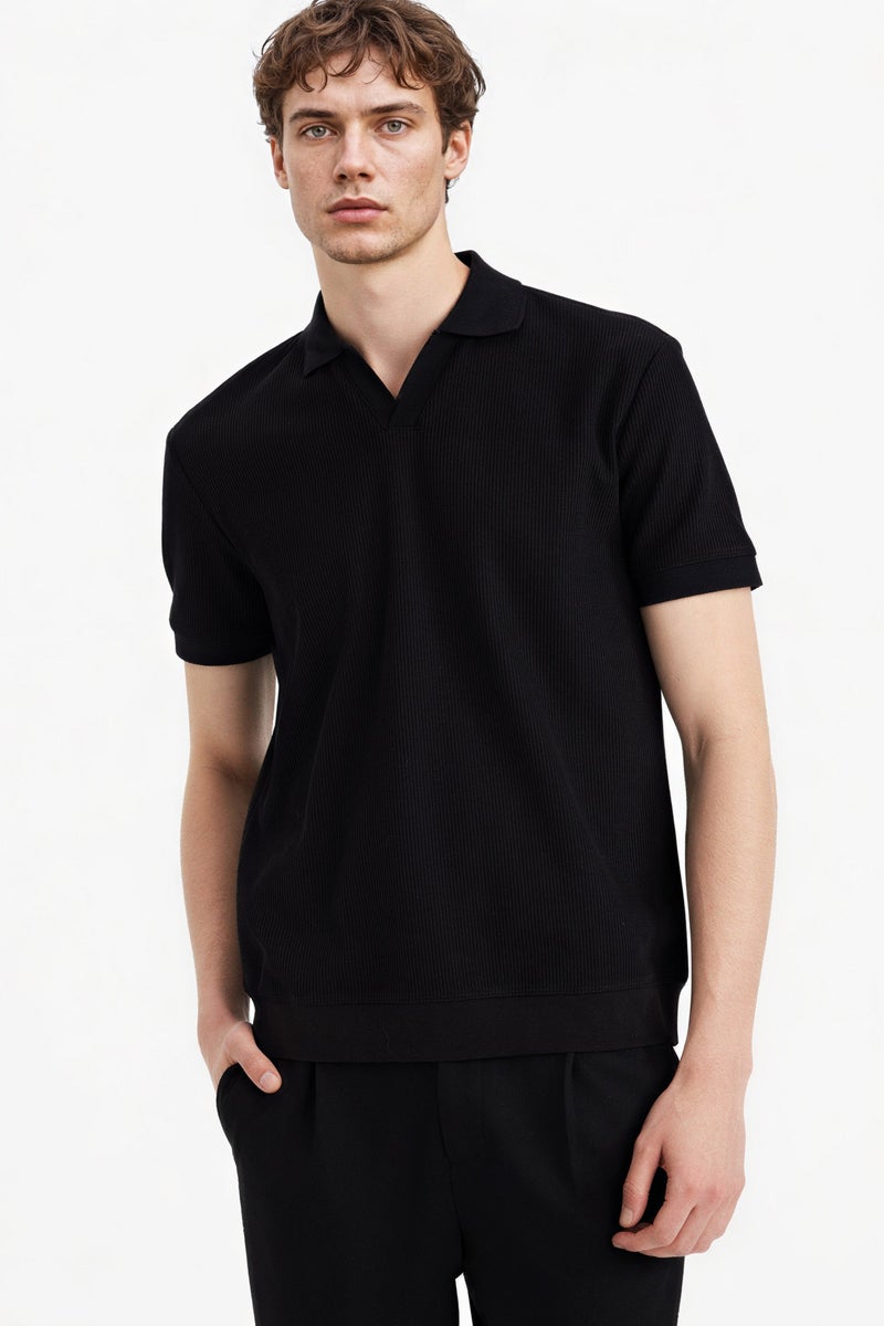 DeFacto Black Man Regular Fit Pleated Polo T-Shirt Casual - Image 3